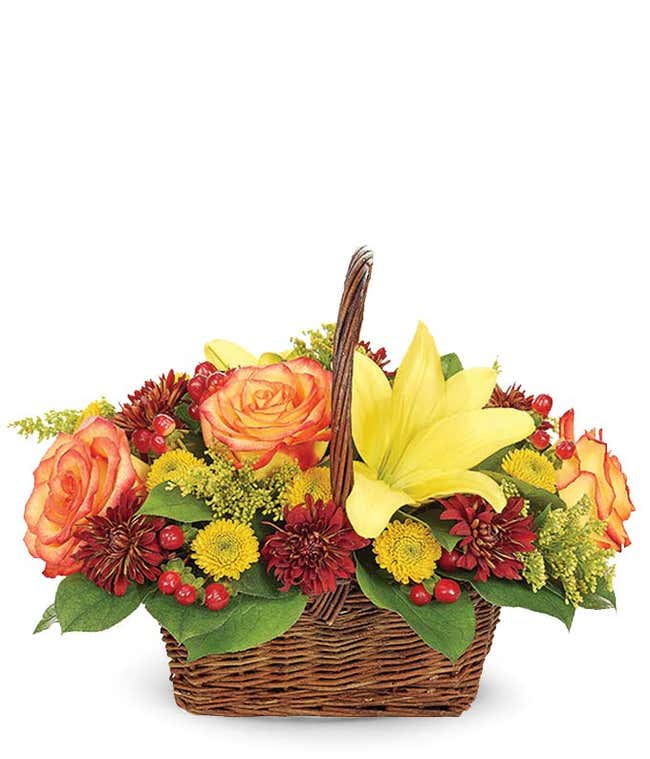 Thanksgiving flowers in a basket
